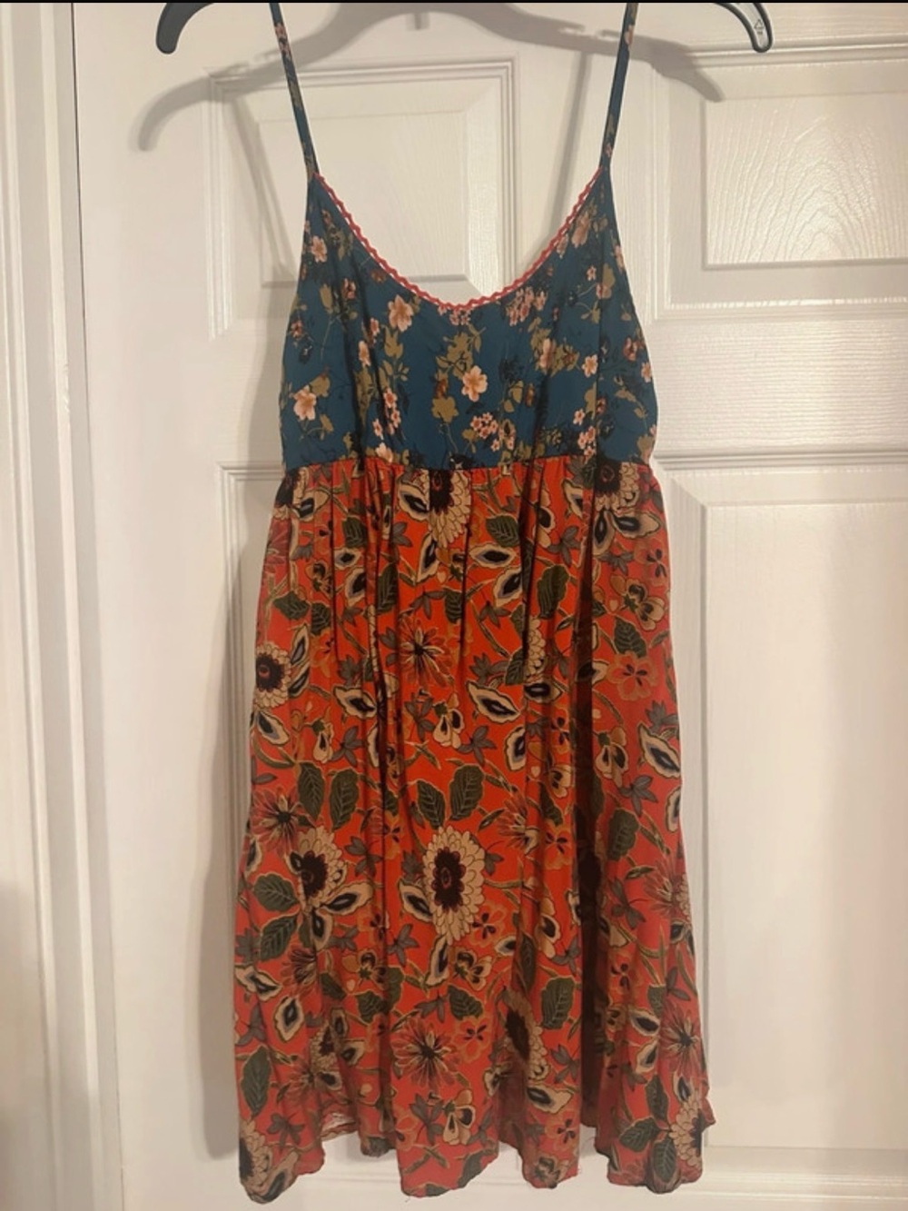 NATURAL LIFE Teal & Rust Floral Spaghetti Strap Dress